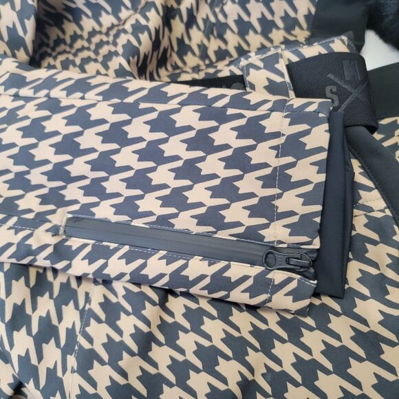 Gsou Snow Women's Slim-Fit Stretch Faux Fur Tan Houndstooth One-Piece Ski Suit S - Picture 10 of 16